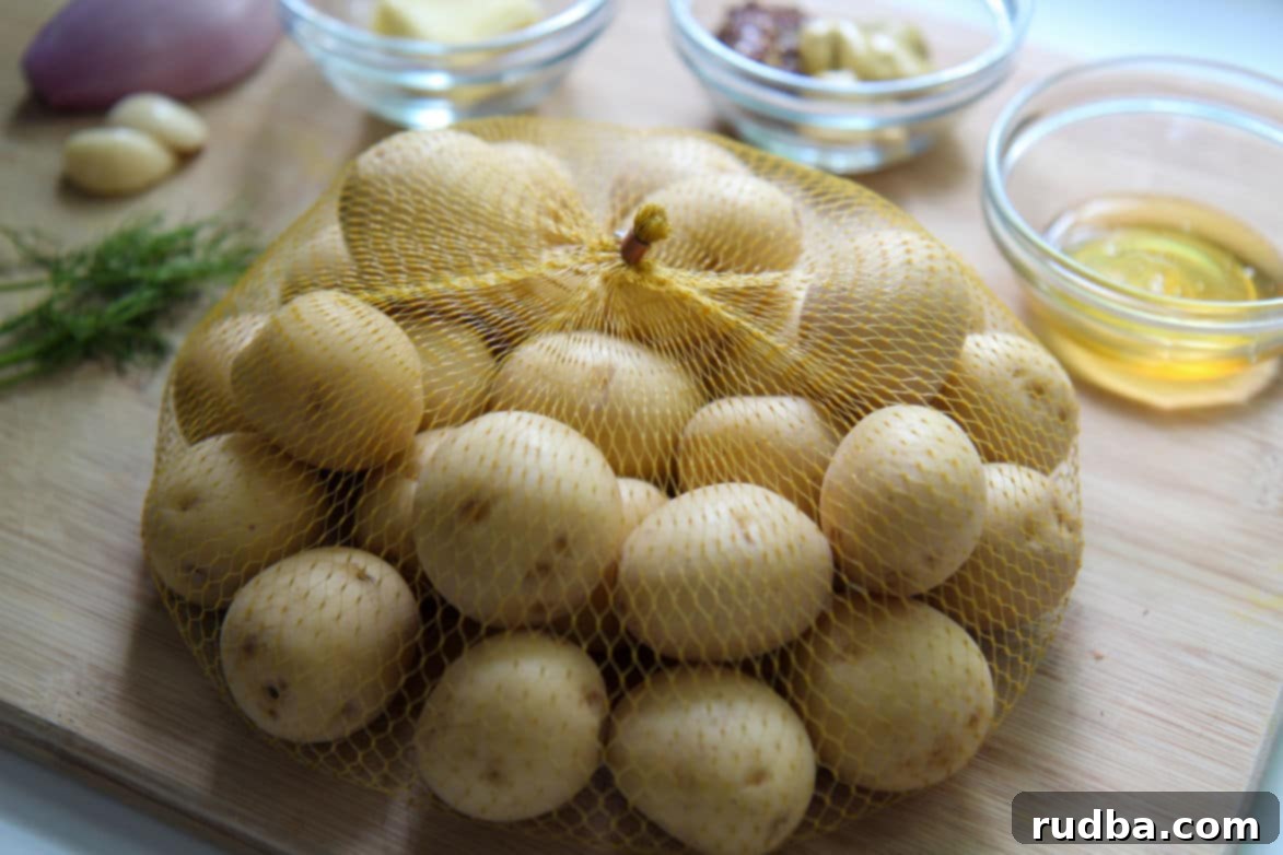 baby yellow potatoes in a bag with other ingredients in the background