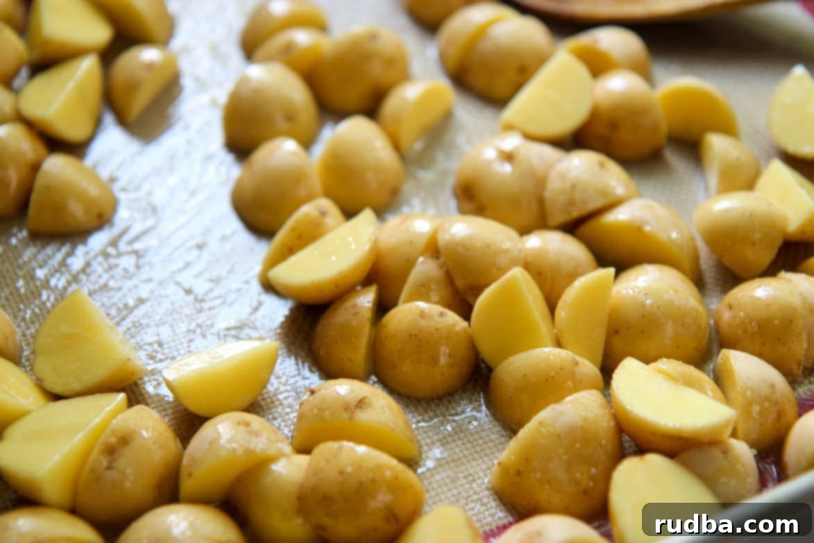 baby yellow potatoes on a baking sheet 