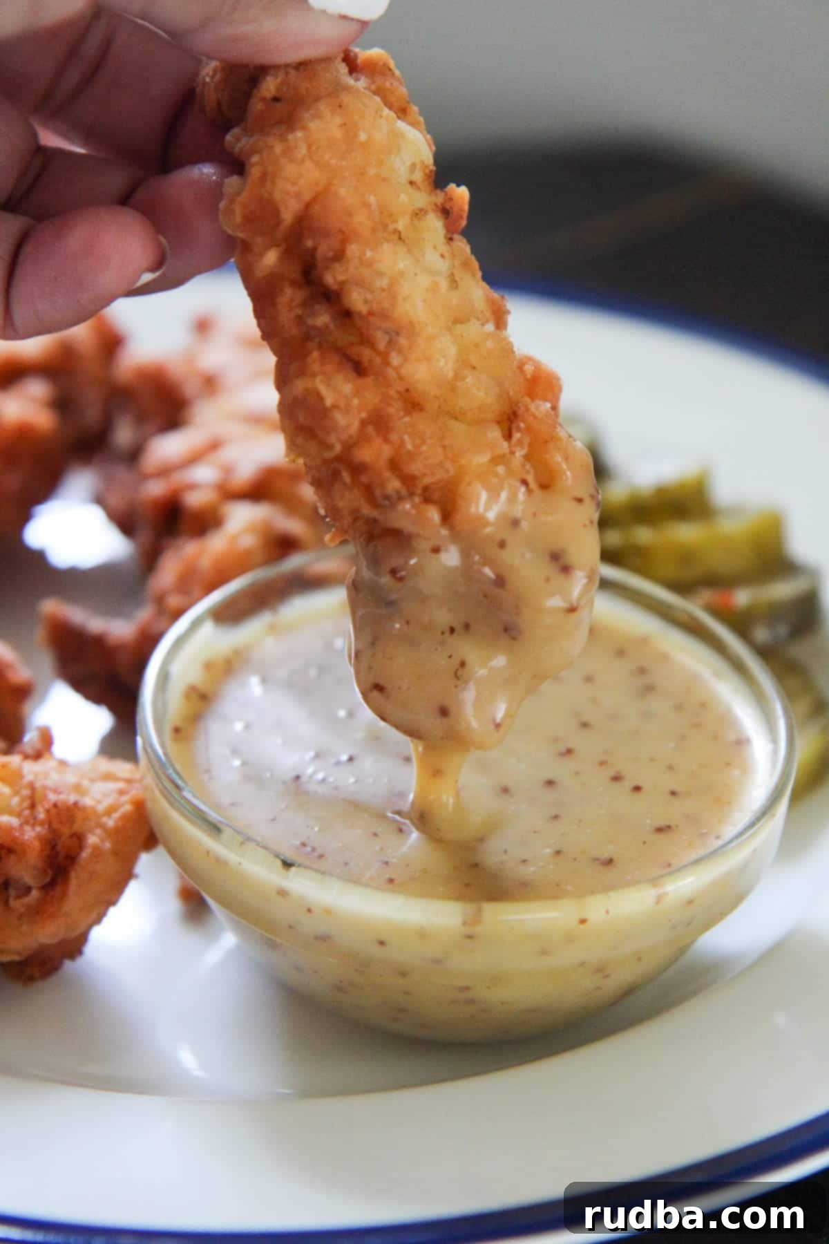 chicken dipped in honey mustard sauce
