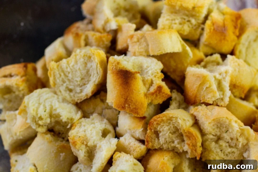 baked cubes of French baguette bread 