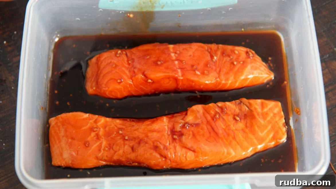 marinated salmon in a container