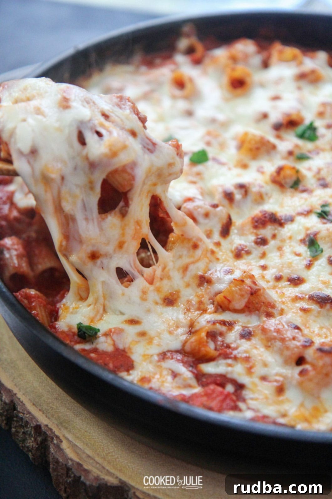 a spoonful of rigatoni with cheese