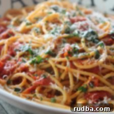 Oven-Kissed Tomato Bucatini 5 Flavorful bucatini pasta with roasted grape tomatoes and fresh herbs