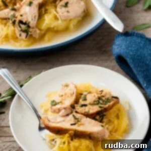 Spaghetti squash and sliced garlic cajun chicken in a white bowl