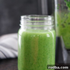 Creamy Green Power Smoothie 5 spinach avocado green smoothie in a clear mason jar