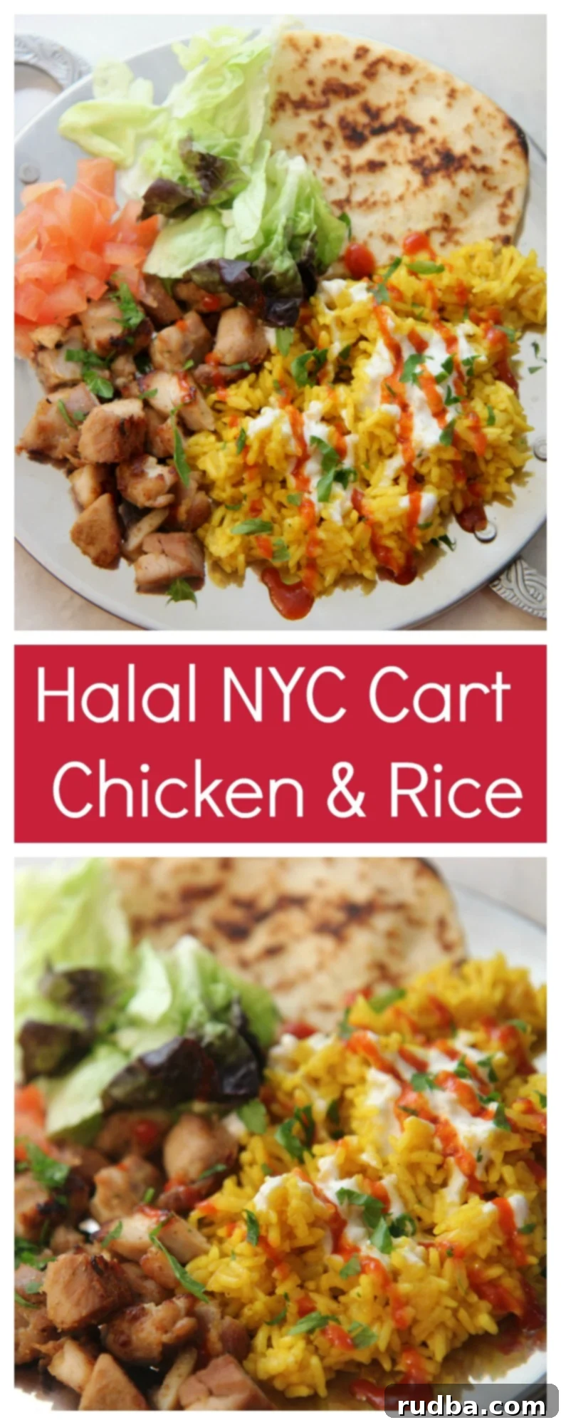 This Halal NYC Cart Chicken and Rice recipe can be found at cookedbyjulie.com for an authentic homemade version.